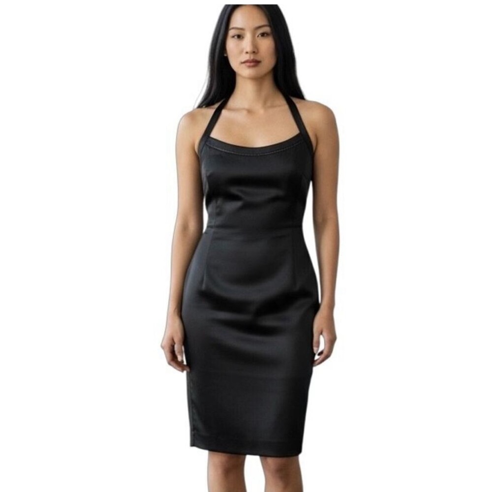 Black Satin Halter Sheath Dress